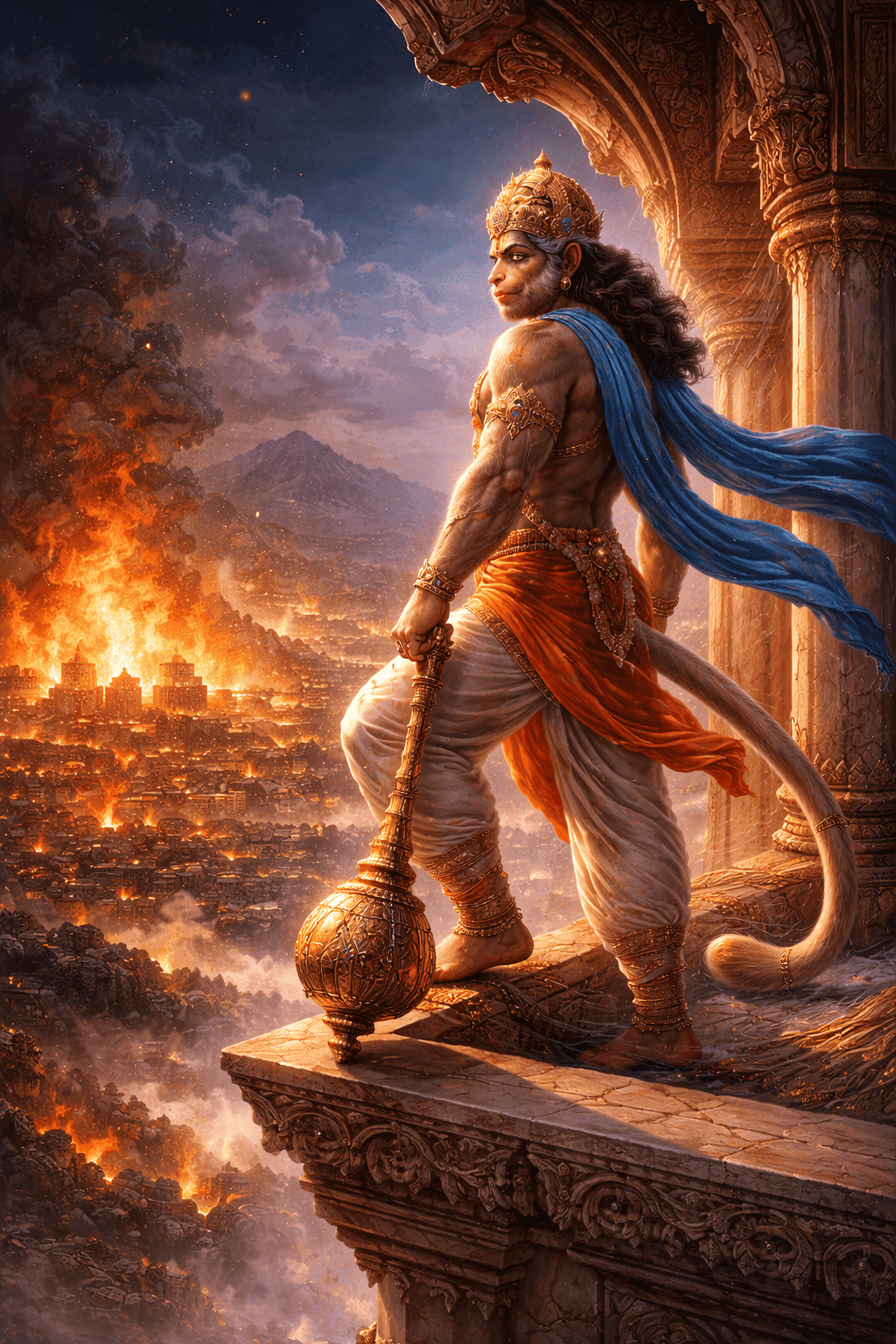 lord hanuman surveys burning lanka