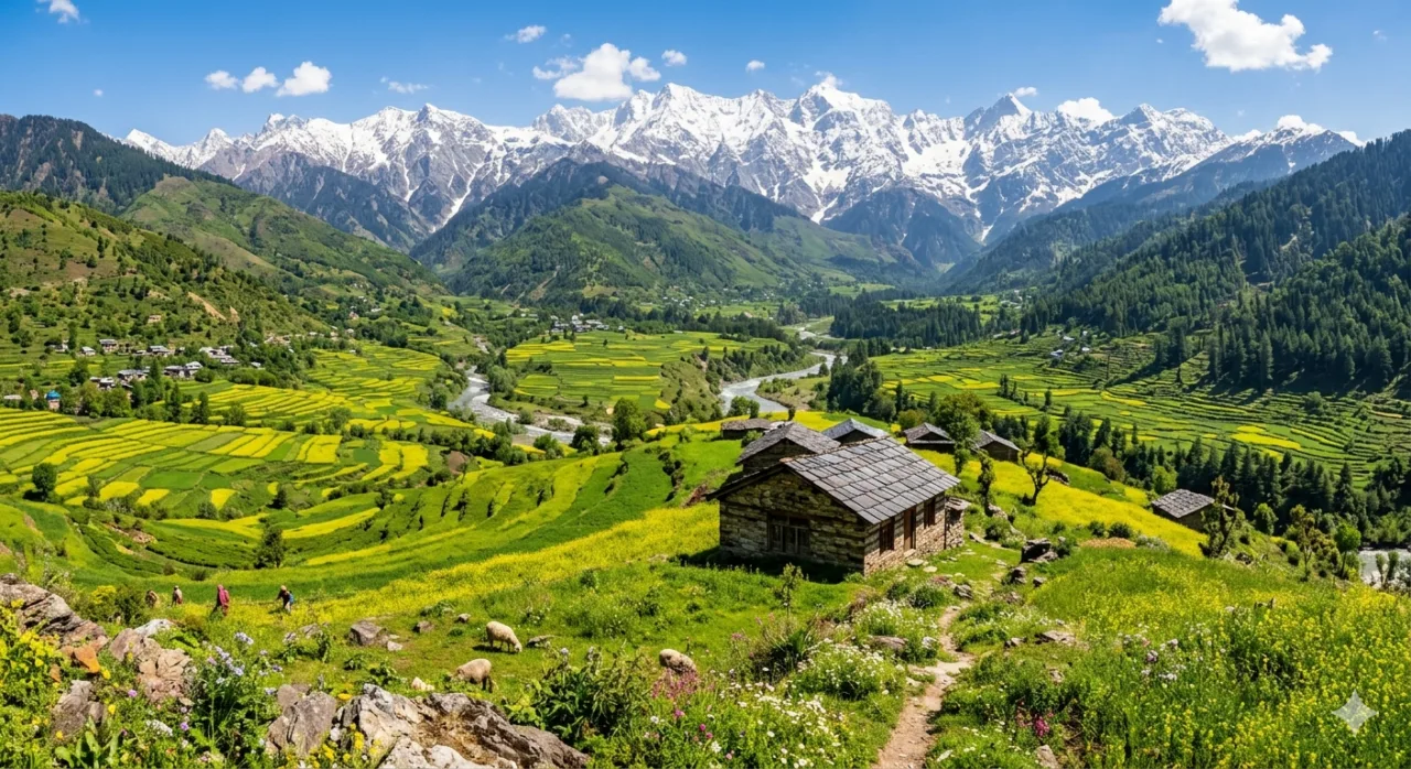 himalayan valley terraced fields snowy peaks.jpg
