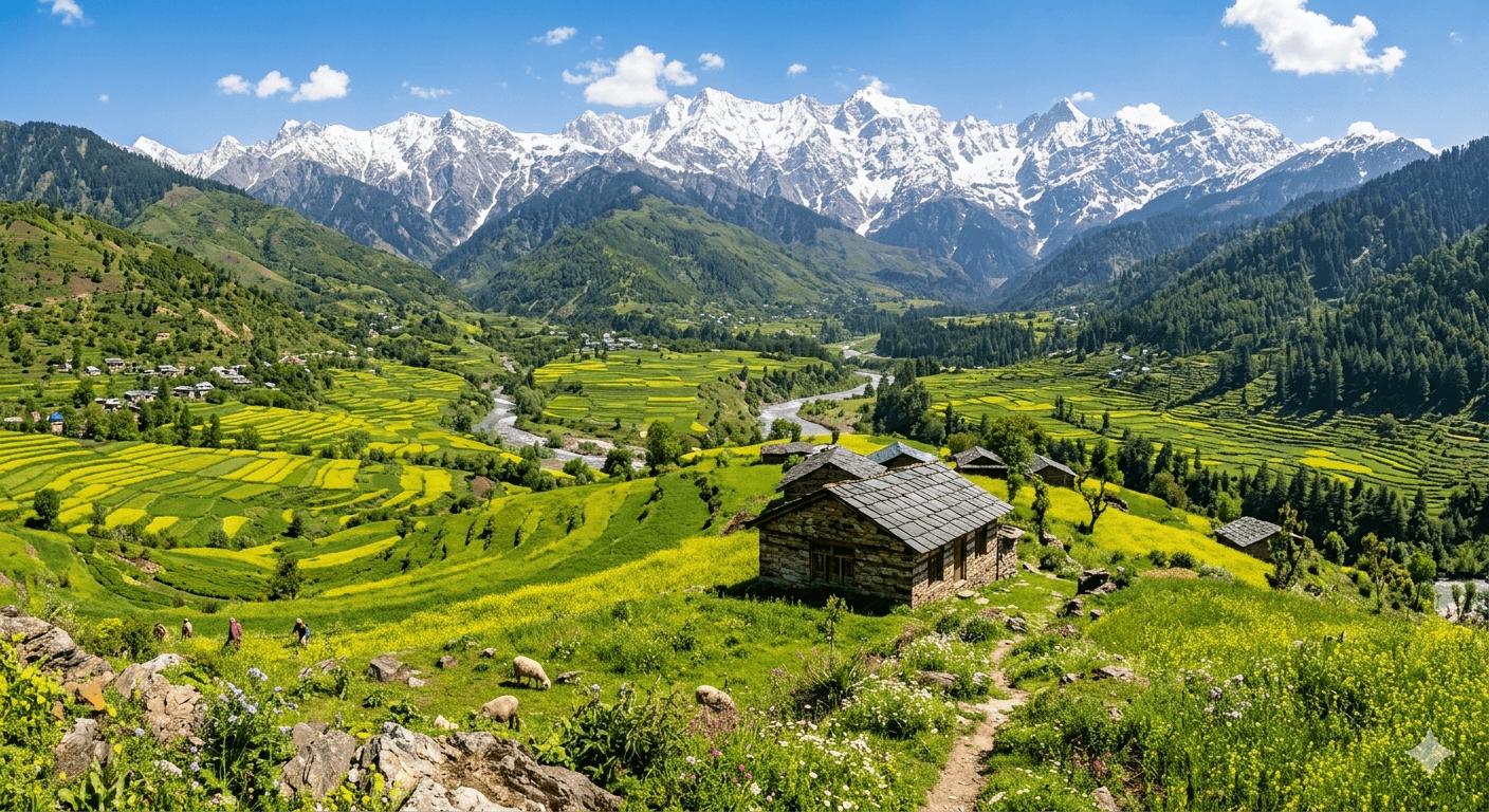 himalayan valley terraced fields snowy peaks.jpg