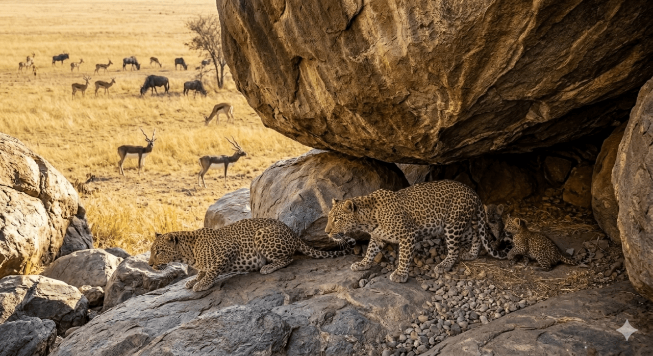 leopard family rocky den savannah.jpg