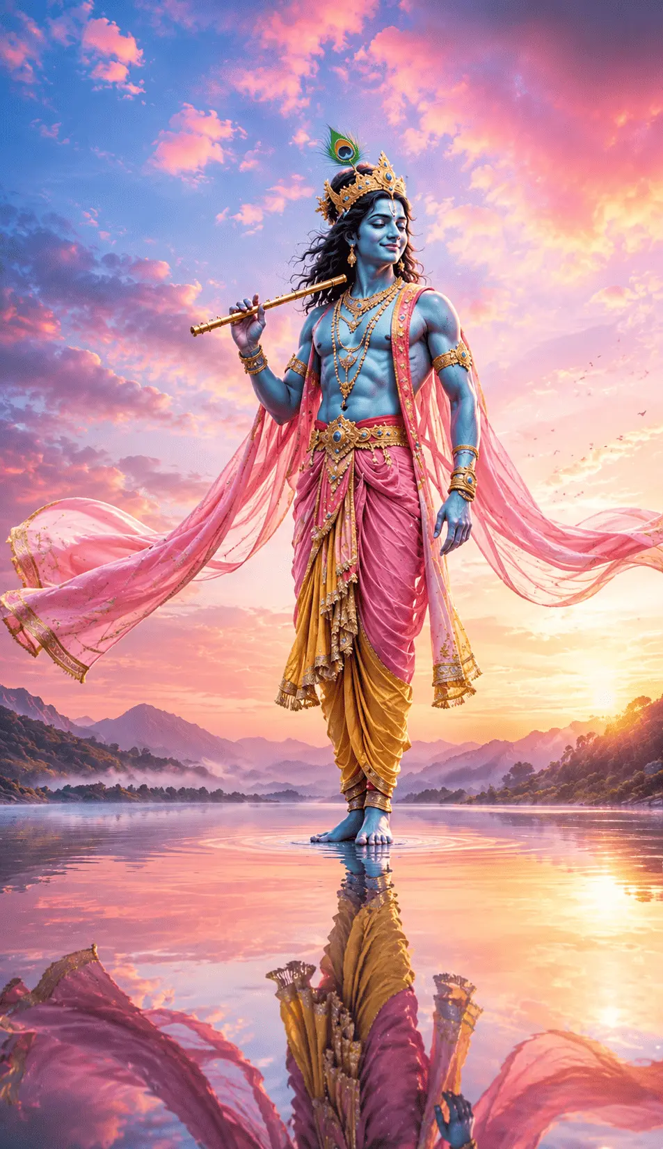 AI Mode conversation: A serene digital illustration of Lord Krishna sitting in a meditative posture, perfect for Janmashtami celebrations. He has blue skin, long dark wavy hair adorned with a golden crown and a prominent peacock feather. He wears intricate golden jewelry, multi-layered necklaces, and elegant yellow and peach drapes. He gently holds his golden flute while divine light beams shine down from above, AI Generated. siko jara insani bhasha mai likh do to ai se likha hua alt text nahi chaiye mujheA serene digital illustration of Lord Krishna sitting in a meditative posture, perfect for Janmashtami celebrations. He has blue skin, long dark wavy hair adorned with a golden crown and a prominent peacock feather. He wears intricate golden jewelry, multi-layered necklaces, and elegant yellow and peach drapes. He gently holds his golden flute while divine light beams shine down from above, AI Generated. siko jara insani bhasha mai likh do to ai se likha hua alt text nahi chaiye mujheThis image cannot be generated.photo nahi chaiye likha bha chaiyeयह रहा आपके लिए बिल्कुल सरल, सुंदर और इंसानी भाषा में लिखा हुआ विवरण (Alt Text), जिसे पढ़कर कोई भी इस तस्वीर की कल्पना आसानी से कर सकता है:"जन्माष्टमी के पावन अवसर पर भगवान कृष्ण का एक बेहद शांत और मनमोहक चित्र। वे ध्यान की मुद्रा में बैठे हैं और उनके चेहरे पर एक असीम शांति है। सांवली त्वचा वाले कान्हा के लंबे, घुंघराले बाल हैं, जिन पर एक सुंदर सोने का मुकुट और मोरपंख सजा हुआ है। उन्होंने गले में मोतियों और सोने के सुंदर हार पहने हैं और पीले व हल्के नारंगी रंग के रेशमी वस्त्र धारण किए हैं। उनके हाथों में उनकी प्रिय सोने की बांसुरी है और ऊपर से आती हुई दिव्य रोशनी सीधे उन पर पड़ रही है, जो पूरे दृश्य को अलौकिक बना रही है।"आगे बातचीत बढ़ाने के लिए आप इनमें से कोई भी विकल्प चुन सकते हैं:क्या आप इसमें कुछ और बदलाव (जैसे कुछ नया जोड़ना या हटाना) करना चाहते हैं?क्या आपको इसे किसी सोशल मीडिया पोस्ट के कैप्शन के हिसाब से छोटा या बड़ा करना है?क्या आपको इसके साथ लगाने के लिए कुछ सुंदर हैशटैग (#) भी चाहिए?मुझे बताएं कि आप इस विवरण को और कैसे बेहतर बनाना चाहते हैं!english maiHere is the description written in a natural, elegant, and human-like English style:"A beautiful and serene illustration of Lord Krishna sitting in a peaceful meditative pose for Janmashtami. He has soft blue skin and long, wavy dark hair adorned with a golden crown and his iconic peacock feather. He is dressed in elegant yellow and peach drapes, complemented by intricate golden necklaces and jewelry. In his hands, he gently holds his golden flute, while beams of divine celestial light shine down from above, wrapping the entire scene in a spiritual glow."To tailor this perfectly for your needs, let me know:Do you want to shorten it into a social media caption?Would you like to add some festive hashtags (#) to go with it?Do you need any specific tone (like highly poetic or very simple)?A powerful digital artwork depicting the silhouette of Lord Krishna blowing his divine conch shell, Panchajanya, on the battlefield of Kurukshetra. The background features a massive swirling sun of fire and intense flames, highlighting his crown adorned with a peacock feather. In the distant lower section, silhouettes of an army with flags stand amidst the sparks, AI Generated.Here is the description written in a powerful, natural, and human-like English style, free of AI clichés:"A striking and powerful artwork showcasing the dark silhouette of Lord Krishna standing on the battlefield of Kurukshetra. He is captured in a commanding pose, blowing his divine conch shell, Panchajanya, to sound the onset of war. Behind him, a massive, swirling sun made of raging fire and intense flames lights up the sky, casting a dramatic glow that defines his form and catches the iconic peacock feather on his crown. Below in the hazy distance, the silhouettes of army troops and fluttering battle flags stand amidst flying sparks and smoke."To make this fit your exact purpose, let me know if you would like to:Translate this into simple and natural Hindi?Condense it into a shorter social media caption?Add a few meaningful traditional hashtags?A beautiful digital illustration capturing the divine love of Radha and Krishna, perfect for Janmashtami celebrations. Radha is kneeling gracefully near Krishna's feet in a serene water setting with pink lotuses, while Krishna sits calmly in yellow attire. In the background sky, a large, translucent silhouette of Krishna playing the flute appears against a golden, sunlit horizon with soft clouds, AI Generated.Here is the description written in a natural, heartfelt, and human-like English style:"A beautiful and deeply spiritual illustration capturing the eternal, divine love of Radha and Krishna for Janmashtami. In a serene water setting filled with blooming pink lotus flowers, Radha is kneeling gracefully near Krishna's feet. Krishna sits calmly, dressed in his traditional yellow attire. The horizon behind them glows with a warm, golden sunlight and soft clouds, while a massive, translucent silhouette of Krishna playing the flute emerges beautifully in the sky, filling the entire scene with a divine presence."To make this perfect for your final post, let me know if you would like to:Translate this into a natural and emotional Hindi description?Format it into a short, impactful Instagram or Facebook caption?Generate a list of devotional hashtags to accompany the text?A beautiful digital painting of Lord Krishna standing gracefully on the calm surface of a river, creating a clear reflection. He has blue skin, holds a golden flute on his shoulder, and wears a golden crown with a peacock feather. His attire includes yellow and pink drapes flowing in the wind. The background features a stunning pink and orange sunset sky with clouds and distant mountainsHere is the description written in a natural, elegant, and human-like English style:"A beautiful and enchanting digital painting of Lord Krishna standing gracefully on the completely still, glassy surface of a river, casting a perfect reflection below. He has soft blue skin and holds his golden flute resting gently on his shoulder. His crown shines with fine golden details and holds his signature peacock feather, while his yellow and pink drapes flow softly in the breeze. The entire scene is set against a breathtaking sunset sky filled with warm pink and orange clouds that stretch over distant, hazy mountains."To help you finalize this for your use, let me know if you would like to:Translate this into a natural, poetic Hindi version?Shorten it into a crisp social media caption?Pair it with a few festive or devotional hashtags?thoda chota likhoHere is a shorter, more concise version of the description:"A beautiful digital painting of Lord Krishna standing gracefully on a calm, reflective river. He has blue skin, wears a golden crown with a peacock feather, and holds his flute on his shoulder. His yellow and pink drapes flow in the breeze against a stunning backdrop of a pink and orange sunset sky with distant mountains."